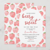 Roze Aardbei Baby shower Kaart (Voorkant / Achterkant)