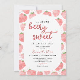 Roze Aardbei Baby shower Kaart