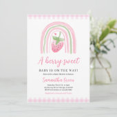 Roze Aardbei Baby shower Kaart (Staand voorkant)