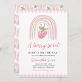 Roze Aardbei Baby shower Kaart (Voorkant / Achterkant)