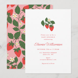 Roze aardbei baby shower strooi botanisch kaart