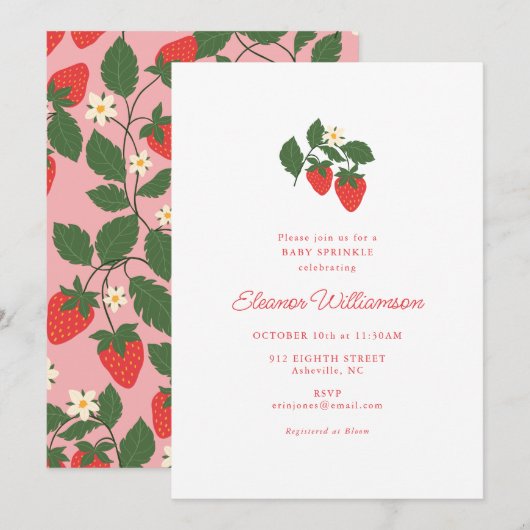 Roze aardbei baby shower strooi botanisch kaart (Voorkant / Achterkant)
