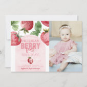 Roze aardbei Berry First 1st Birthday Party Kaart (Voorkant)