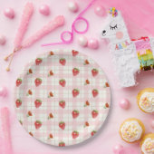Roze Aardbei Berry Sweet Gingham Party Papieren Bordje (Feest)