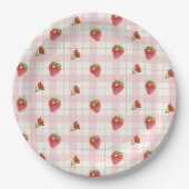 Roze Aardbei Berry Sweet Gingham Party Papieren Bordje (Voorkant)