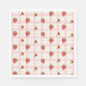 Roze Aardbei Berry Sweet Gingham Party Servet (Voorkant)