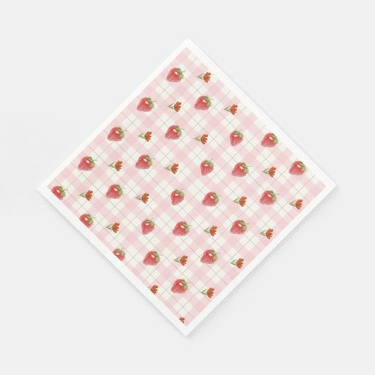 Roze Aardbei Berry Sweet Gingham Party Servet (Hoek)