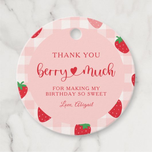 Roze Aardbei Berry Sweet Verjaardag Gift Label (Voorkant)