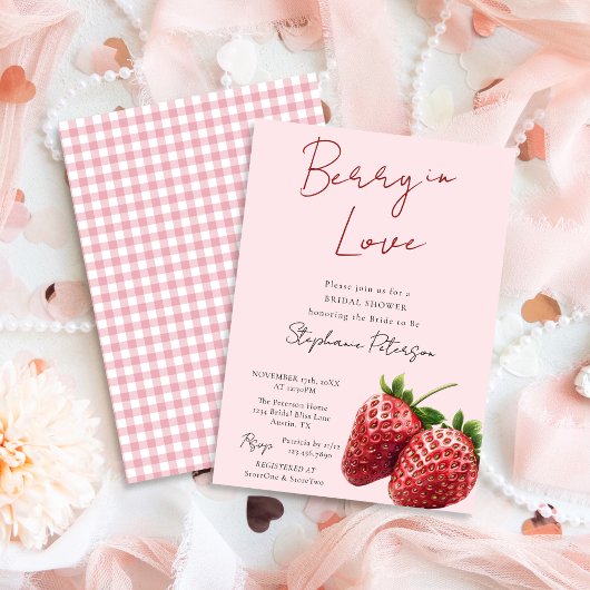 Roze Aardbei Berry Verliefd Bruidsmeisjesfeest Kaart