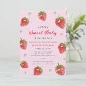 Roze aardbei bessen lief meisje Baby shower Kaart (Staand voorkant)