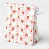 Roze aardbei bessen zoete gingham Baby shower Bedankdoosjes (Achterkant)