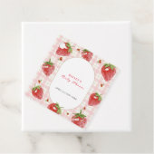 Roze aardbei bessen zoete gingham Baby shower Bedankjes Labels (In situ)