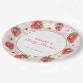 Roze aardbei bessen zoete gingham Baby shower Papieren Bordje (Gekanteld)