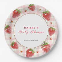 Roze aardbei bessen zoete gingham Baby shower