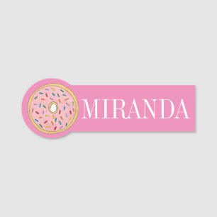 Roze aardbei, bevroren Doughnut Donut Sprinkles Naamplaatje