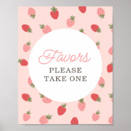 Roze Aardbei Birthday Party Favors Sign Poster