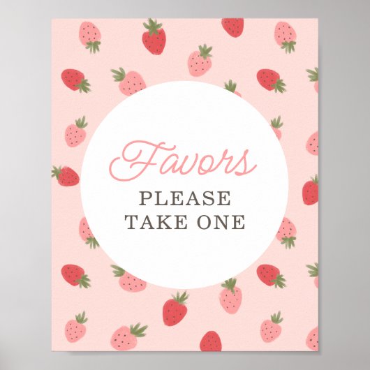 Roze Aardbei Birthday Party Favors Sign Poster (Voorkant)