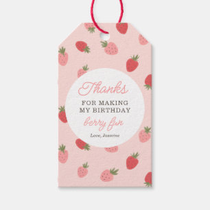 Roze aardbei Birthday Party Hartelijk dank Cadeaulabel