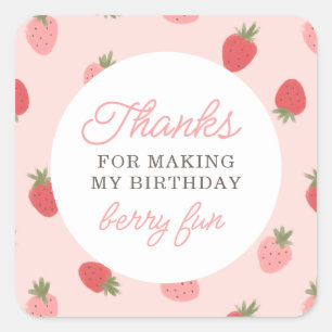 Roze aardbei Birthday Party Hartelijk dank Vierkante Sticker
