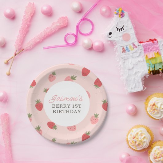 Roze aardbei Birthday Party Papieren Bordje (Feest)