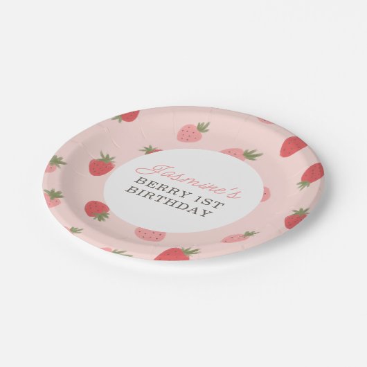 Roze aardbei Birthday Party Papieren Bordje (Gekanteld)