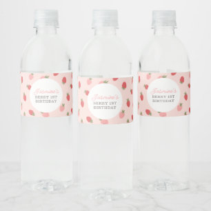 Roze aardbei Birthday Party Waterfles Etiket
