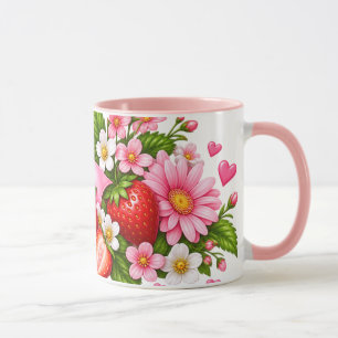 Roze aardbei bloem mok   Cute cadeau voor haar