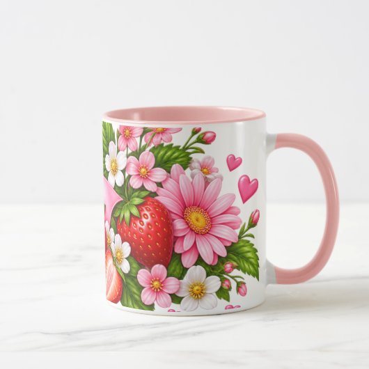 Roze aardbei bloem mok | Cute cadeau voor haar (Rechts)