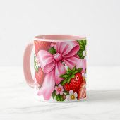 Roze aardbei bloem mok | Cute cadeau voor haar (Voorkant links)