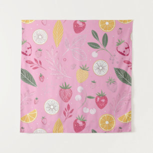 Roze aardbei & bloem tapijt (145 cm x 145 cm) wandkleed