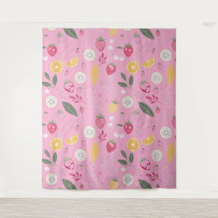 Roze Aardbei & Bloem Tapijt Wandkleed