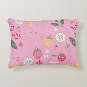 Roze Aardbei & Bloemaccent Kussen