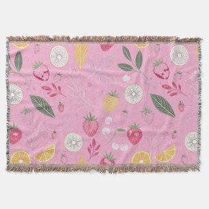 Roze aardbei & bloemen fleece deken