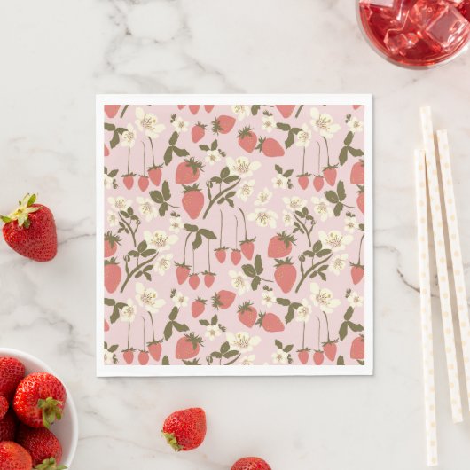 Roze Aardbei Bloemen Papier Servet (Insitu)