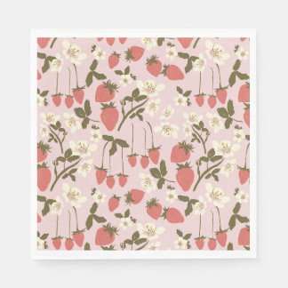 Roze Aardbei Bloemen Papier Servet
