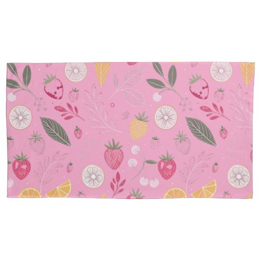 Roze aardbei & bloemenkoning Size kussensloop (Voorkant)