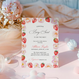 Roze aardbei boog bloem baby shower kaart