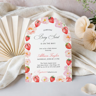 Roze aardbei boog bloem baby shower kaart