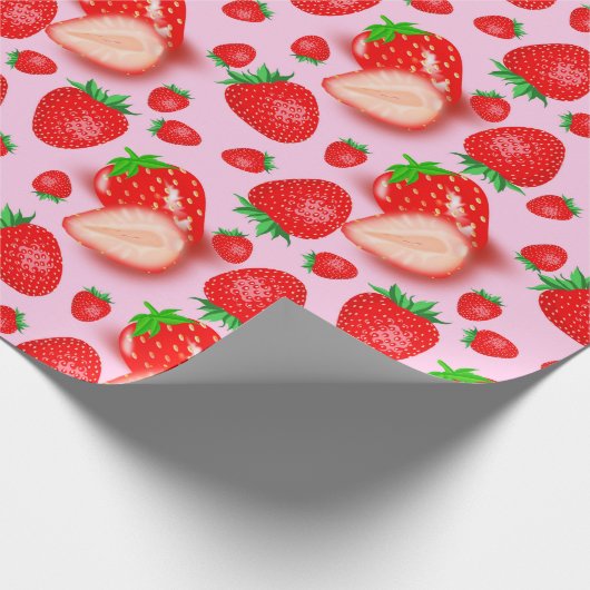 Roze aardbei cadeaupapier (Hoek)