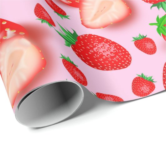 Roze aardbei cadeaupapier (Rol Hoek)