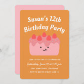 Roze aardbei Cake Birthday Party Kaart (Voorkant / Achterkant)