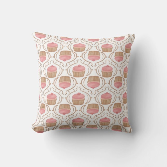 Roze aardbei Champagne Cupcake Pillow Kussen (Voorkant)
