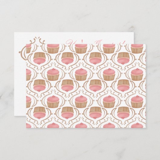 Roze aardbei Champagne Cupcakes Invitation Kaart (Voorkant / Achterkant)