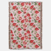 Roze aardbei Cottcore Cozy Woven Deken (Voorkant Verticaal)