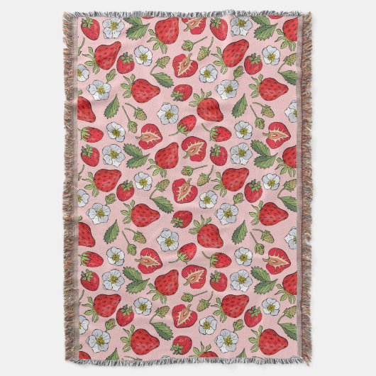 Roze aardbei Cottcore Cozy Woven Deken (Voorkant Verticaal)