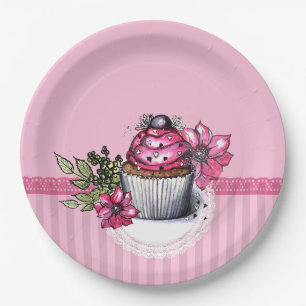 Roze aardbei Cupcake Papierpartij Borden Papieren Bordje
