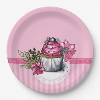 Roze aardbei Cupcake Papierpartij Borden Papieren Bordje