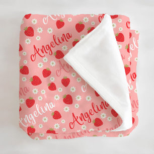 Roze Aardbei Custom Naam Meisjes Fleece Deken