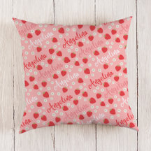 Roze Aardbei Custom Naam Meisjes Kussen