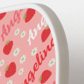 Roze Aardbei Custom Name Schattige Pickleball Paddle (Links Detail)